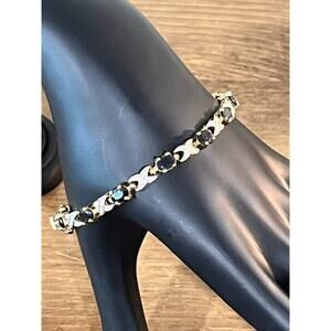 Sterling Silver 925 PAJ China Bracelet Gold Vermeil Black Stone Tennis Link 7.5”